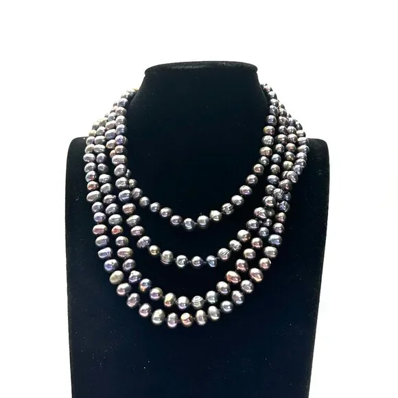 Vintage 66" Peacock Baroque Pearl Necklace — Hand-knotted, Lustrous & Fab — EUC - Picture 9 of 12